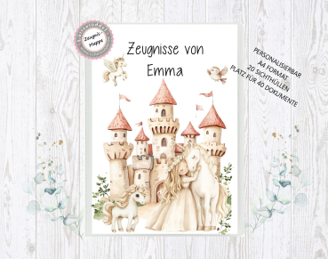 zauberhafte Zeugnismappe Sammelmappe Prinzessin Einhorn Schloß Name personalisiert  Einschulung Schulkind Zeugnisse Lüttentüddel®